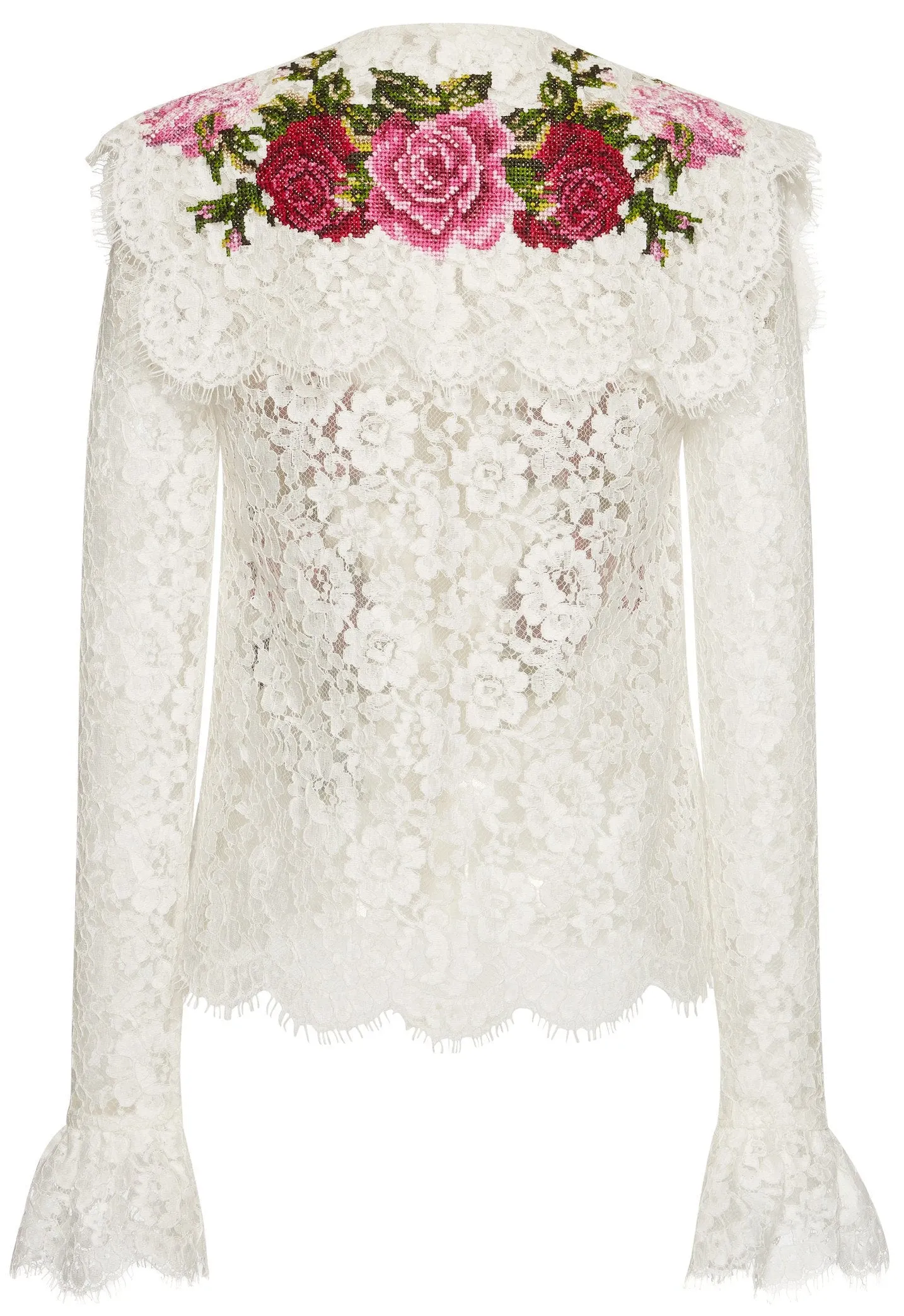 Floral-Embroidered Lace Blouse