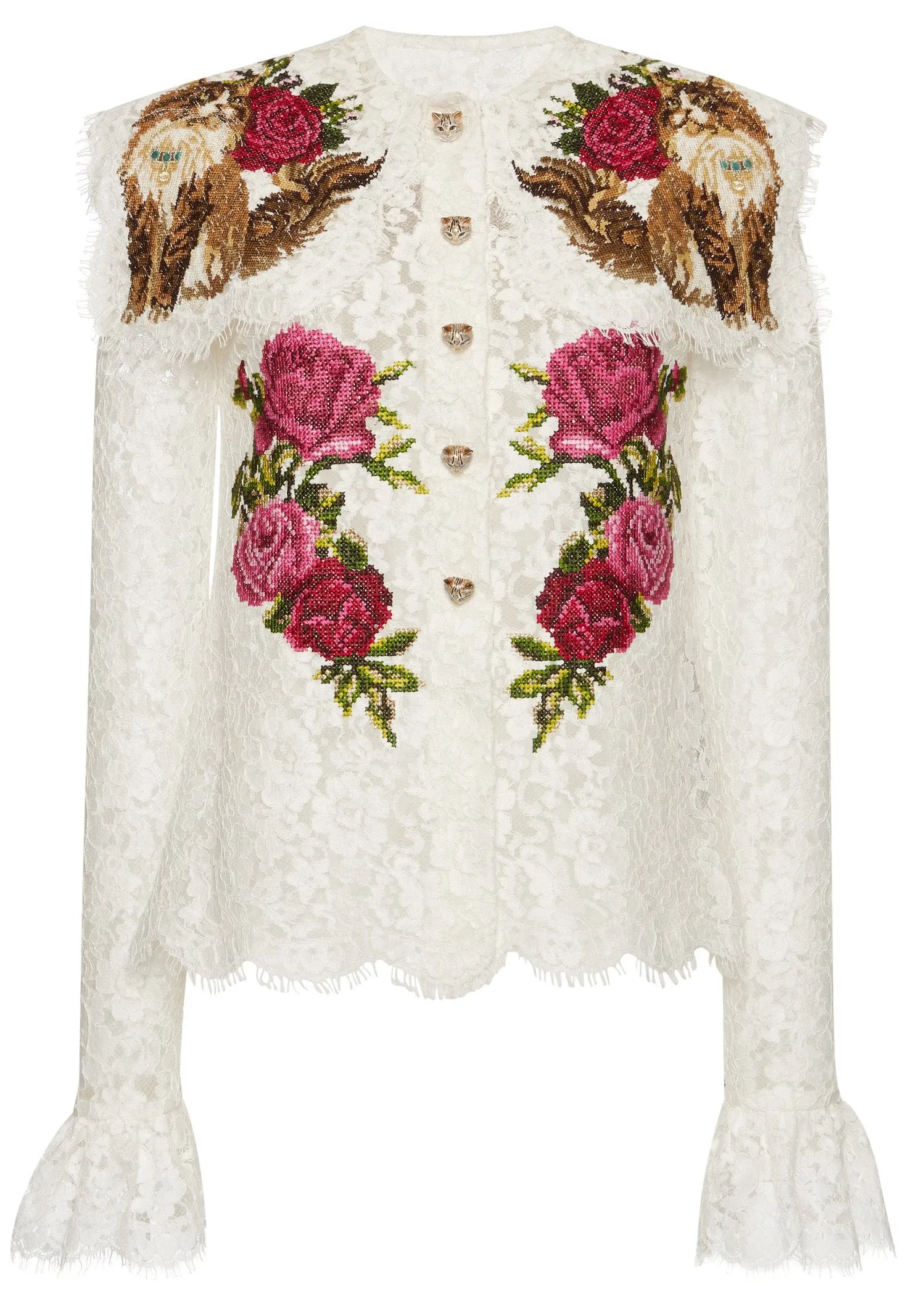 Floral-Embroidered Lace Blouse