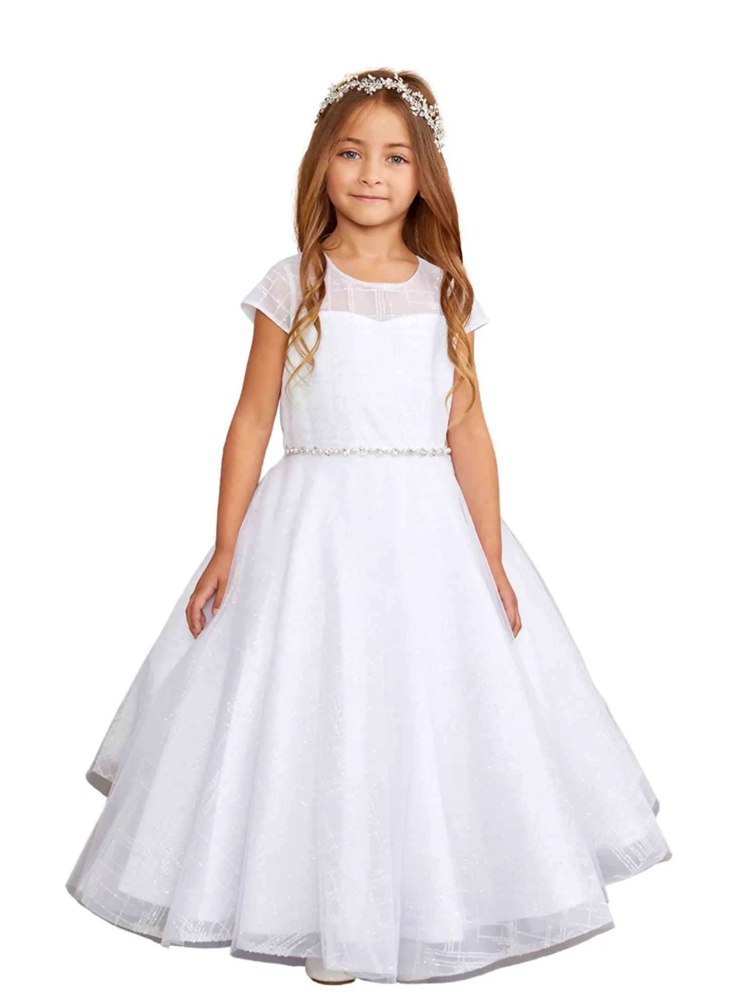 Girls Glitter Tulle Rhinestone Pearl Special Occasion Dress, Sizes 2-16