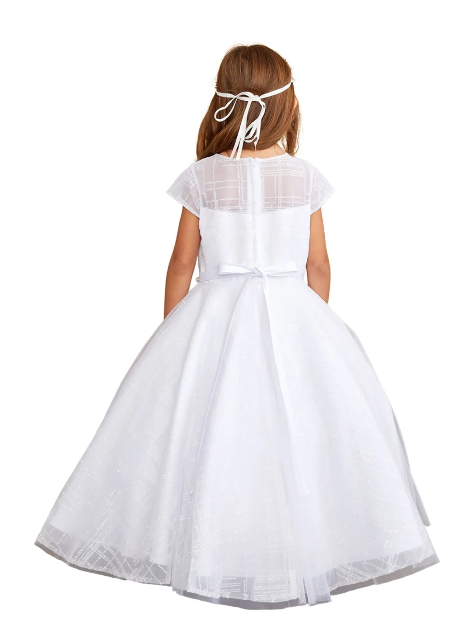 Girls Glitter Tulle Rhinestone Pearl Special Occasion Dress, Sizes 2-16