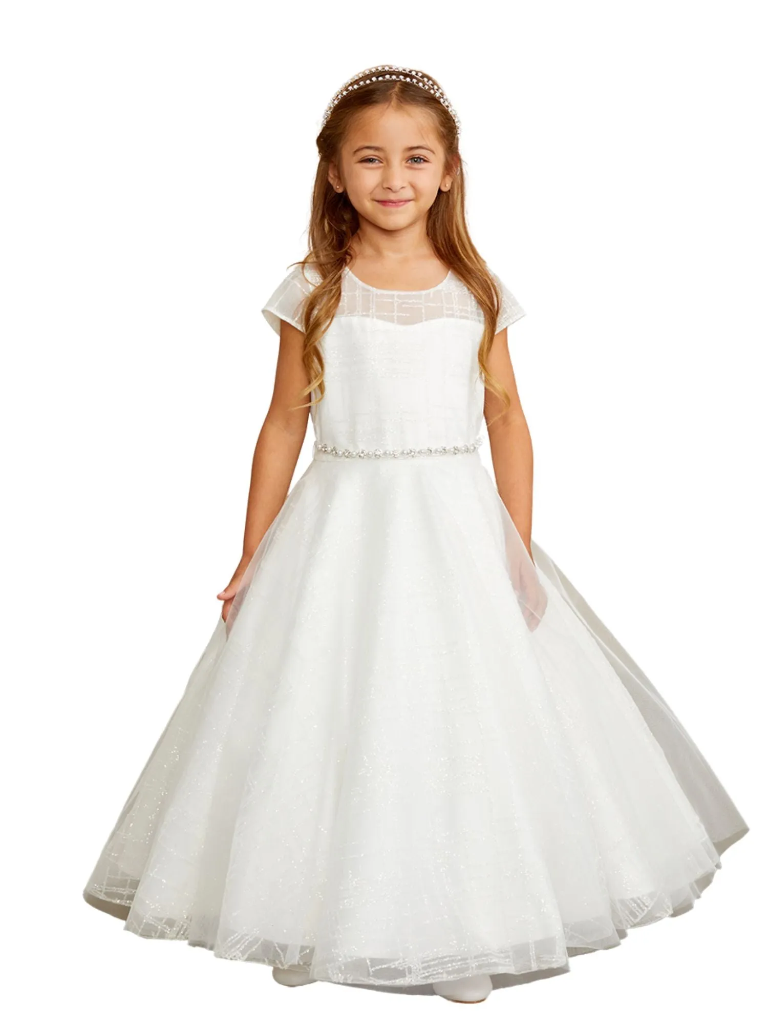 Girls Glitter Tulle Rhinestone Pearl Special Occasion Dress, Sizes 2-16