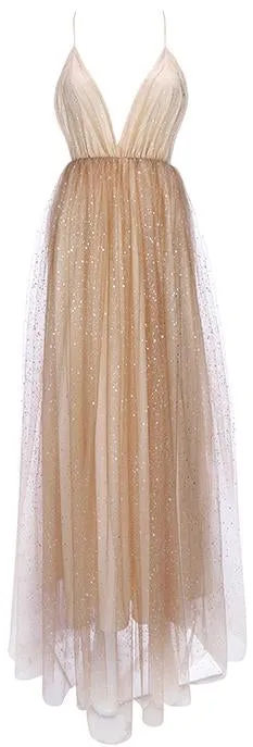 Glitter Mesh Backless Gown