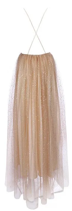 Glitter Mesh Backless Gown