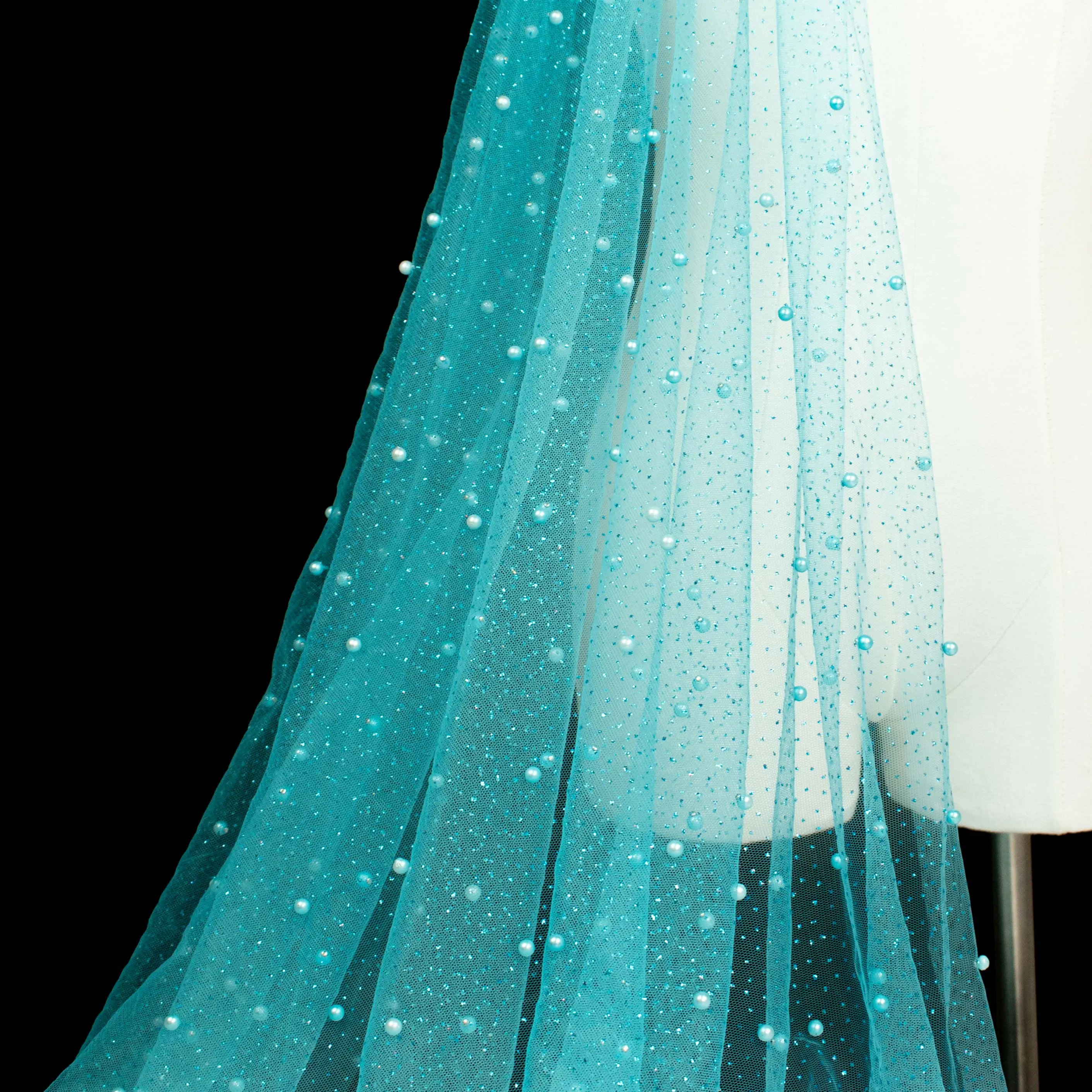 Glitter Tulle Pearl Netting Blue