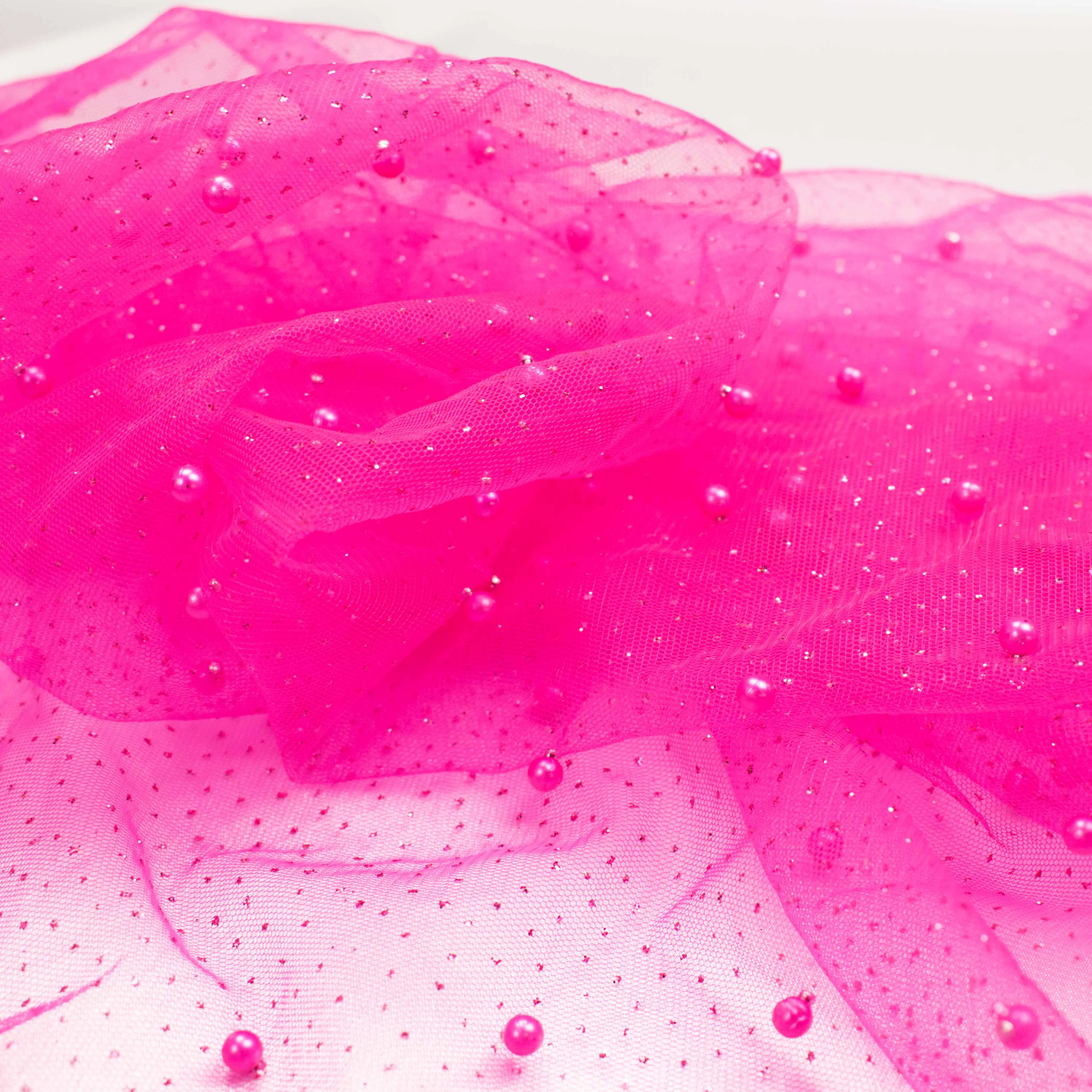 Glitter Tulle Pearl Netting Fuschia