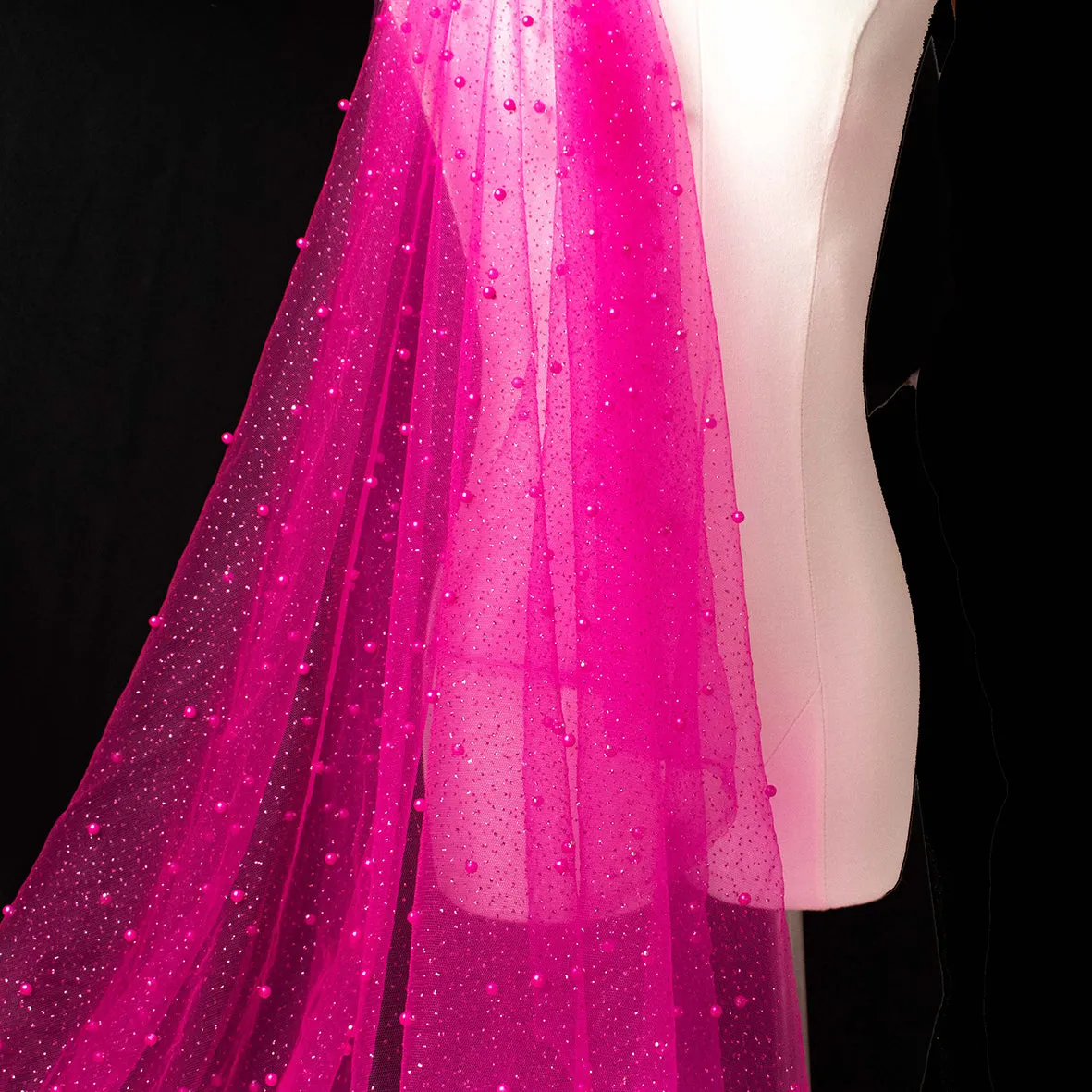 Glitter Tulle Pearl Netting Fuschia