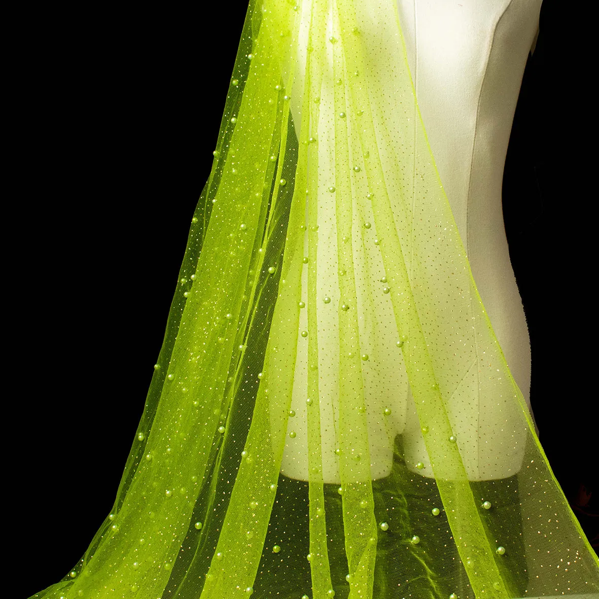 Glitter Tulle Pearl Netting Green