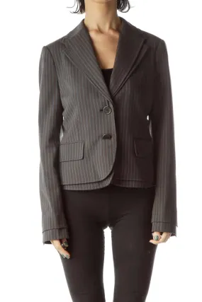 Gray Pinstripe Buttoned Blazer