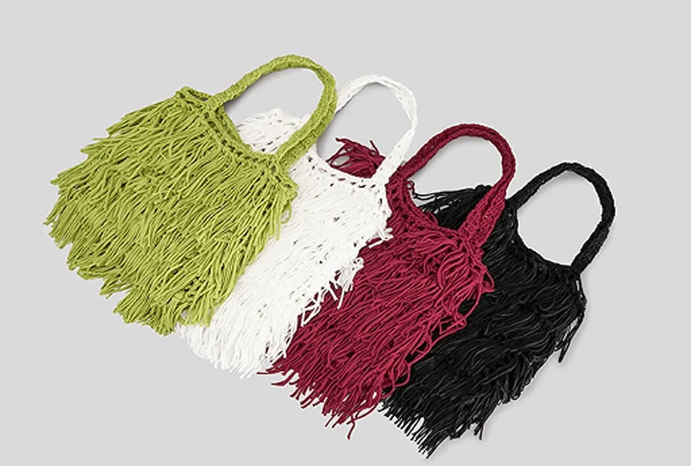 Hand-Woven Cotton Hemp Knit Shopping Hobo Shoulder Bags , Natural Dyed