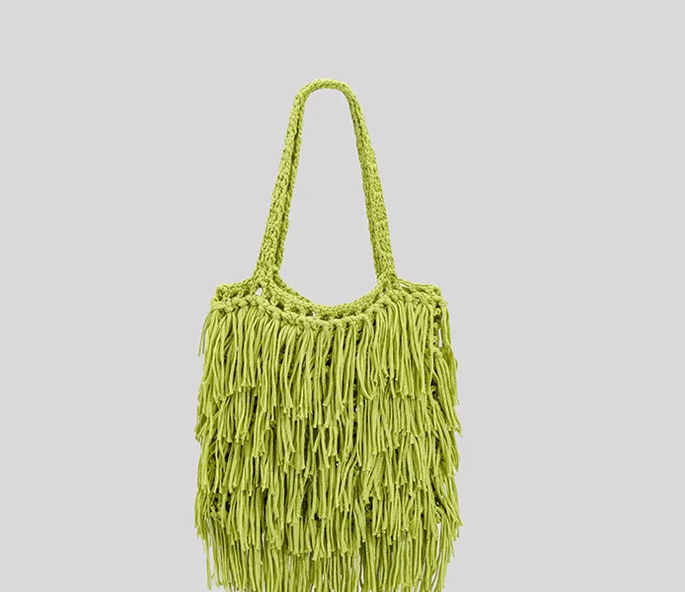 Hand-Woven Cotton Hemp Knit Shopping Hobo Shoulder Bags , Natural Dyed