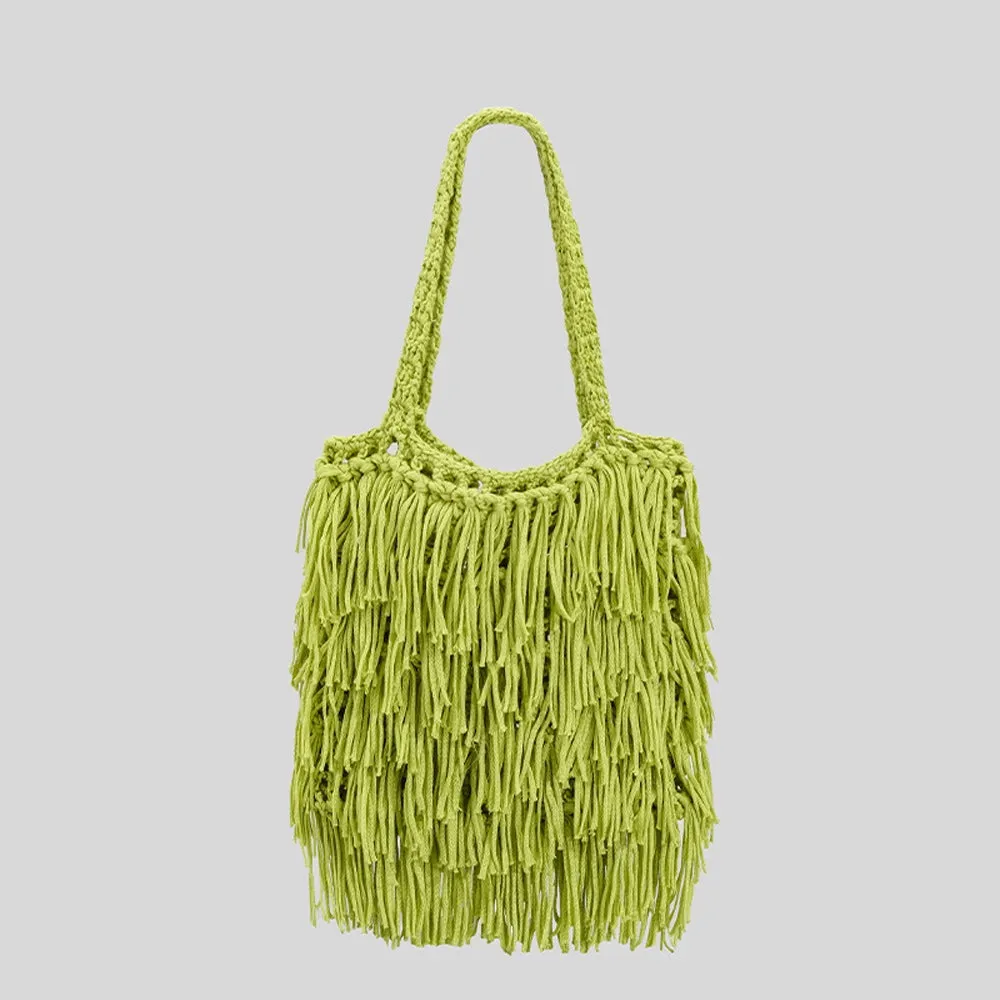 Hand-Woven Cotton Hemp Knit Shopping Hobo Shoulder Bags , Natural Dyed