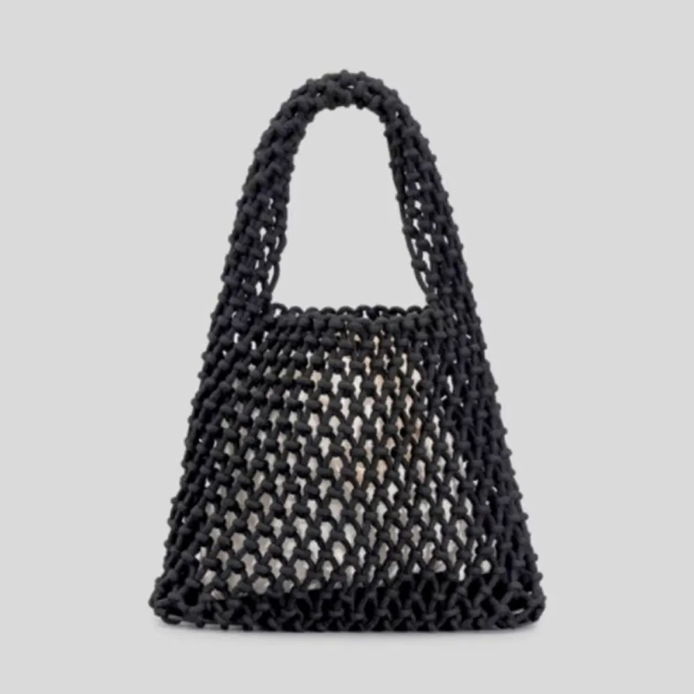 Hand-Woven Cotton Hemp Knitted Small Shopping Hobo Handle Bags , Natural Dyed