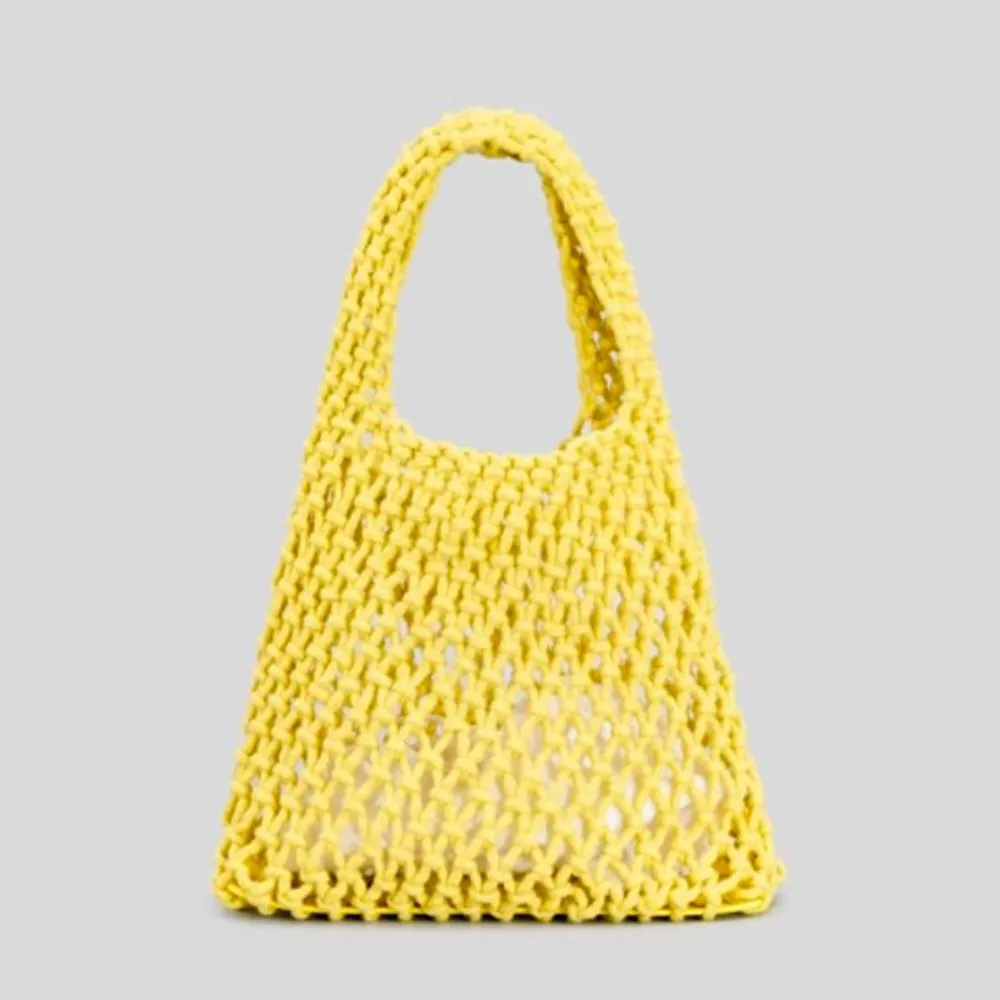 Hand-Woven Cotton Hemp Knitted Small Shopping Hobo Handle Bags , Natural Dyed