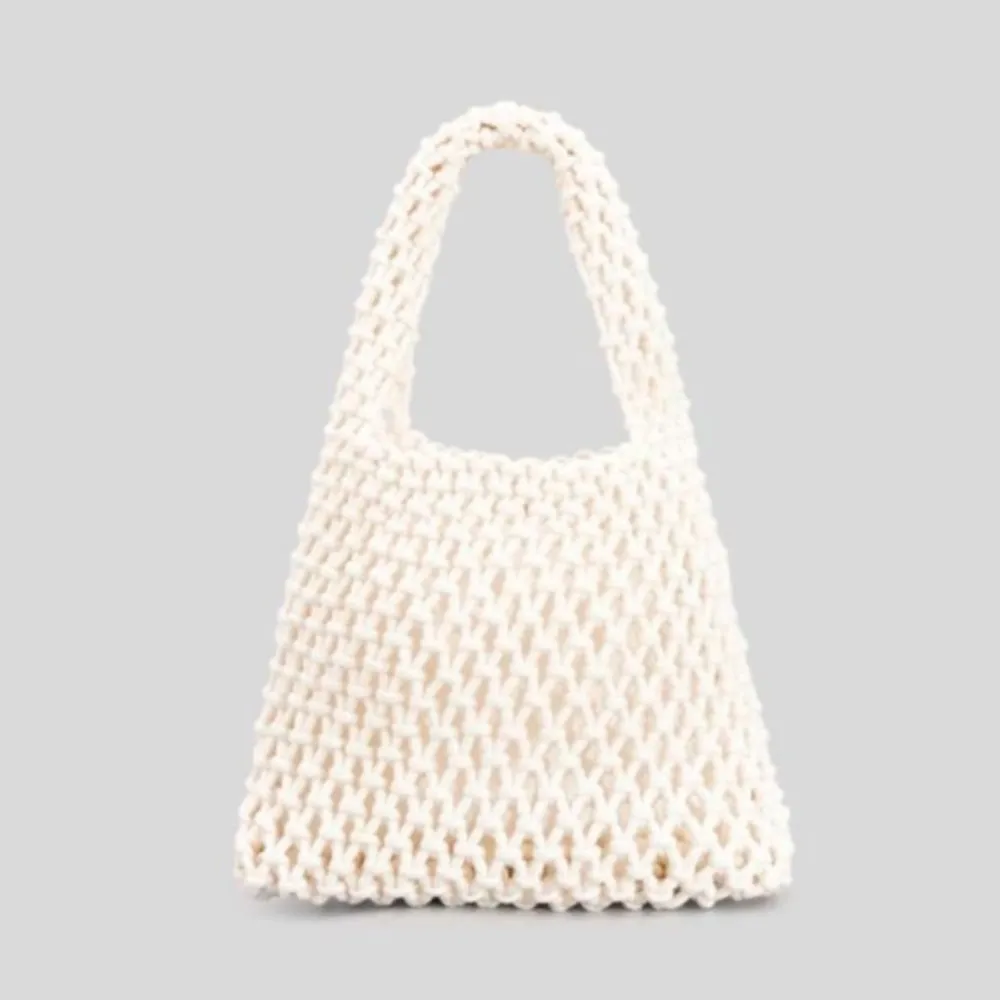 Hand-Woven Cotton Hemp Knitted Small Shopping Hobo Handle Bags , Natural Dyed