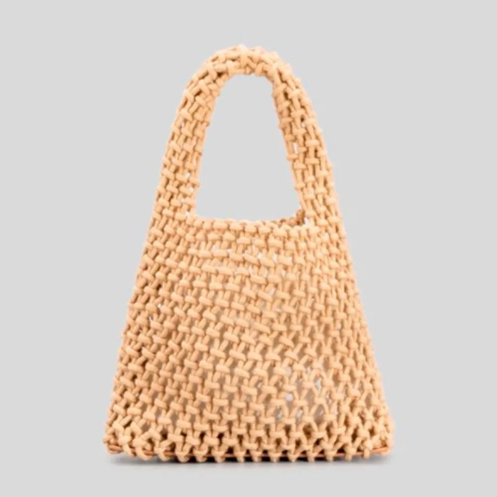 Hand-Woven Cotton Hemp Knitted Small Shopping Hobo Handle Bags , Natural Dyed