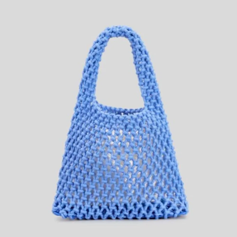 Hand-Woven Cotton Hemp Knitted Small Shopping Hobo Handle Bags , Natural Dyed