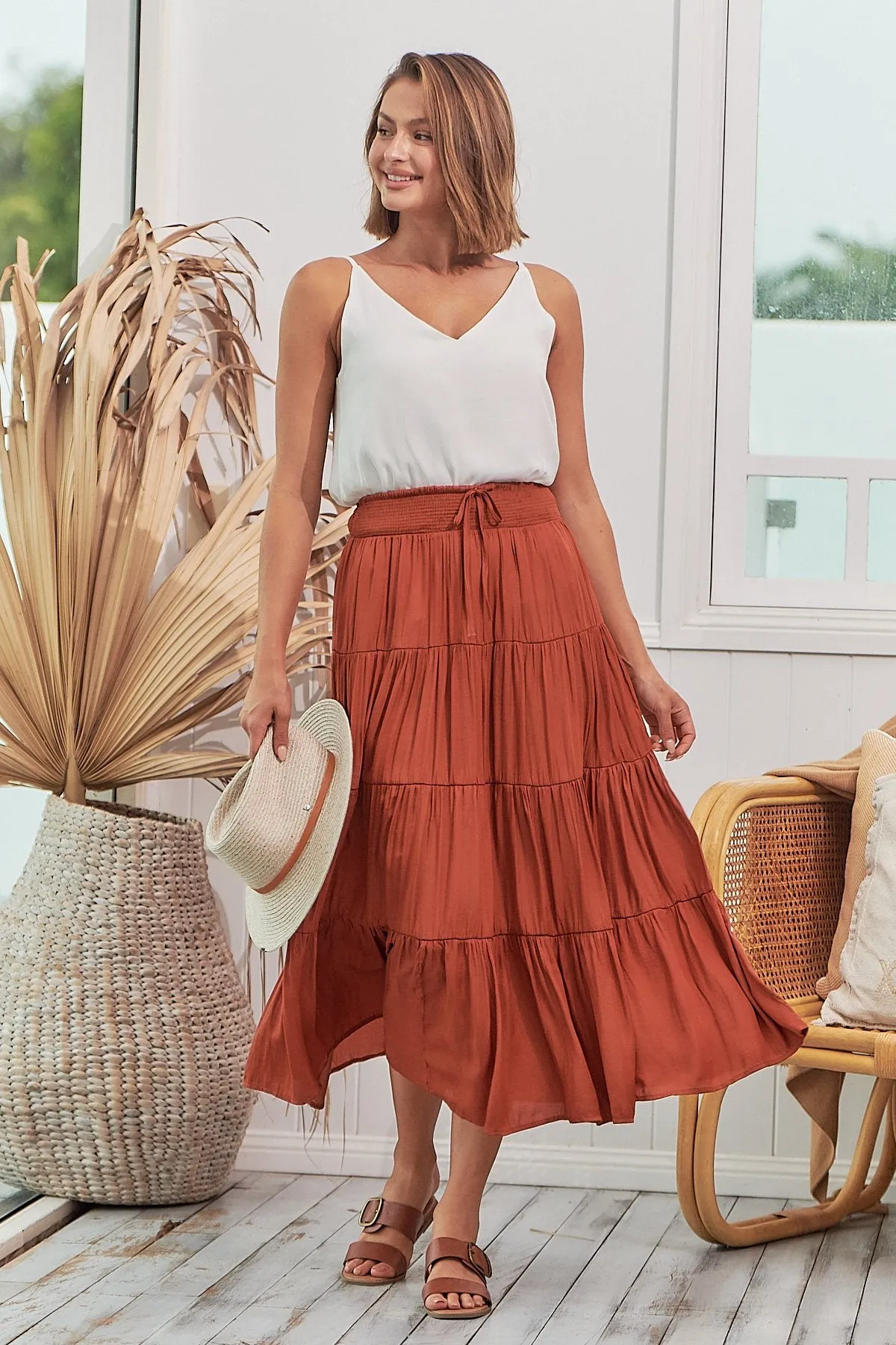 Helene Rust Satin Maxi Skirt