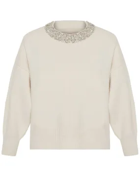 Ivory Nomia Embellished Oversized Pullover