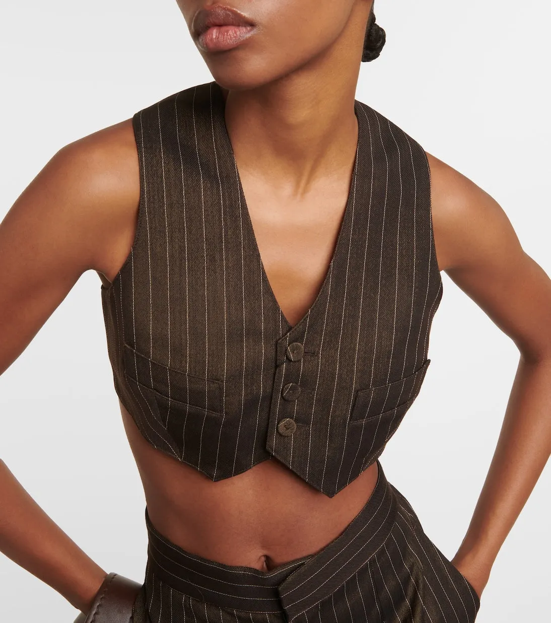 Jean Paul Gaultier Wool Blend Pinstripe Cropped Vest, Brown