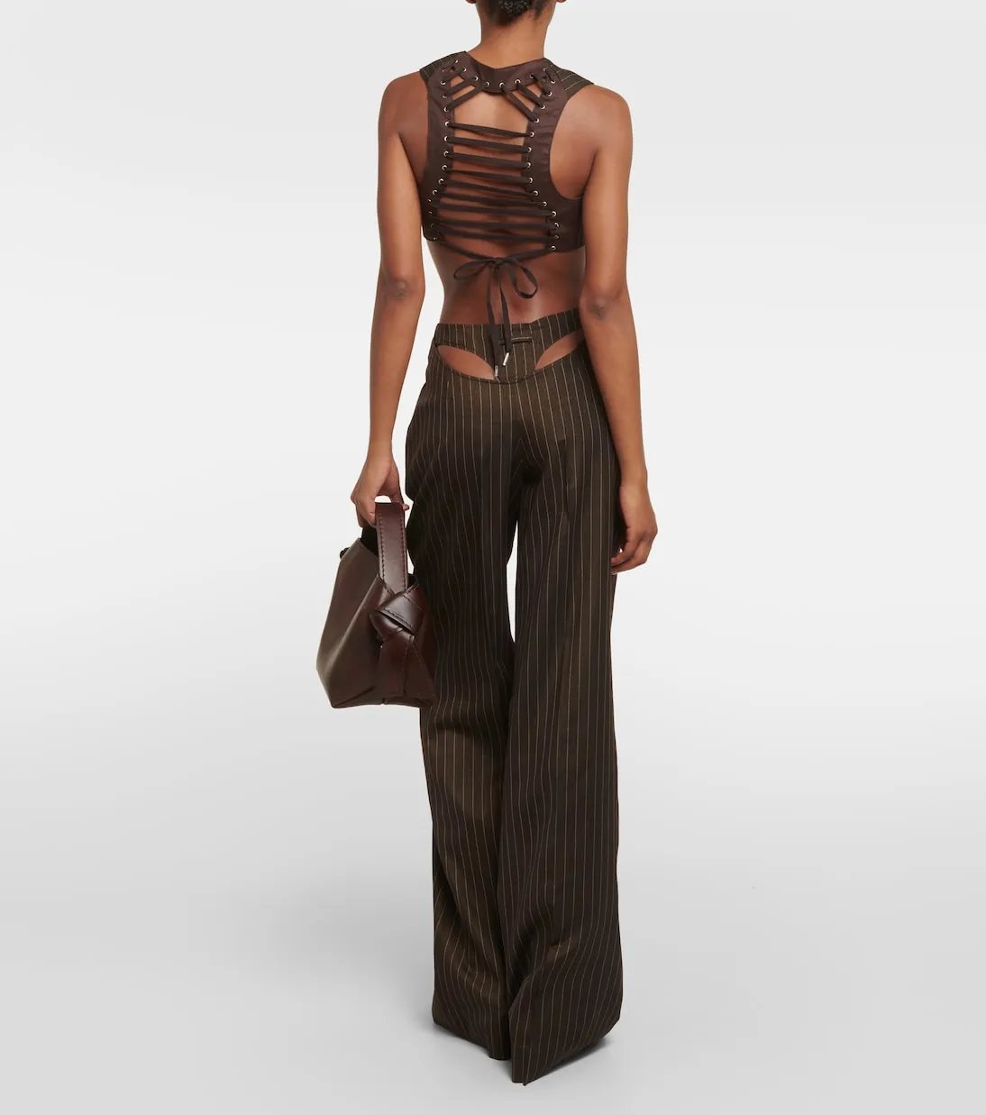 Jean Paul Gaultier Wool Blend Pinstripe Cropped Vest, Brown