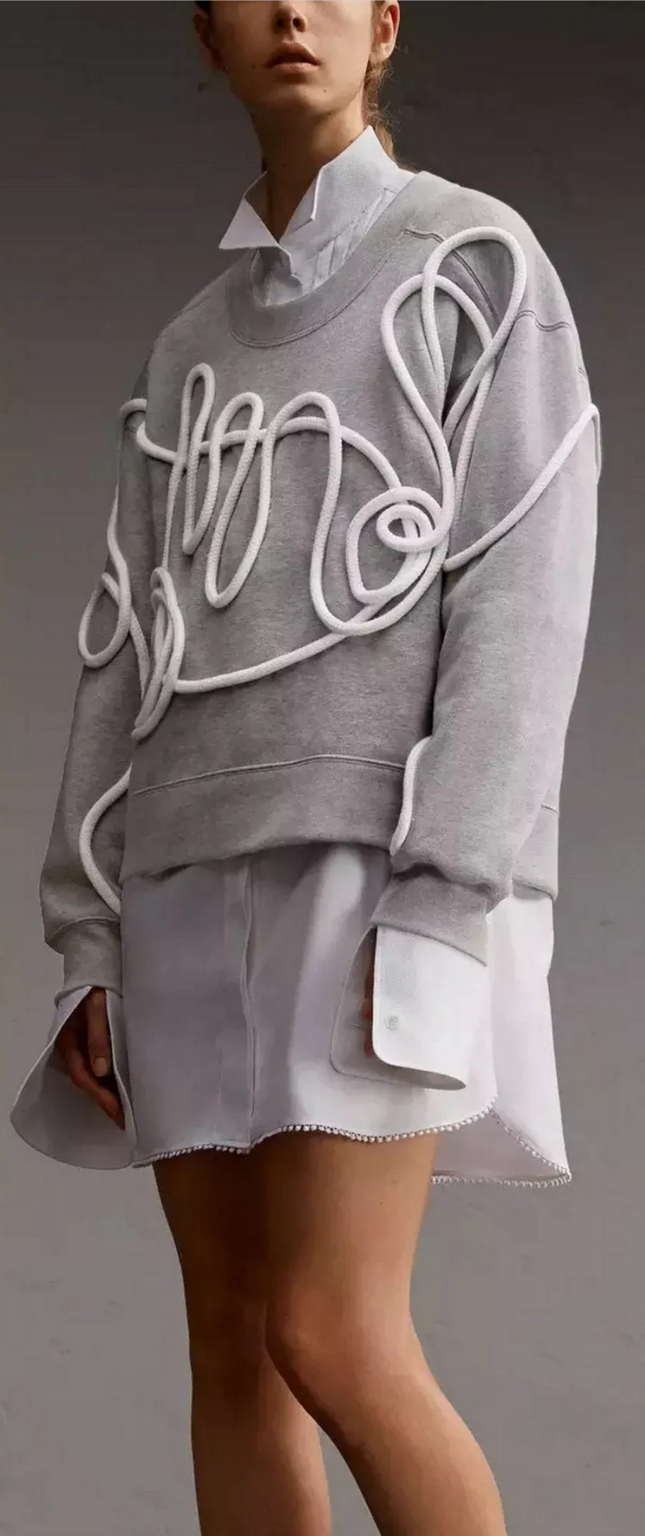 Jersey Sweatshirt with Rope Detail in Grey