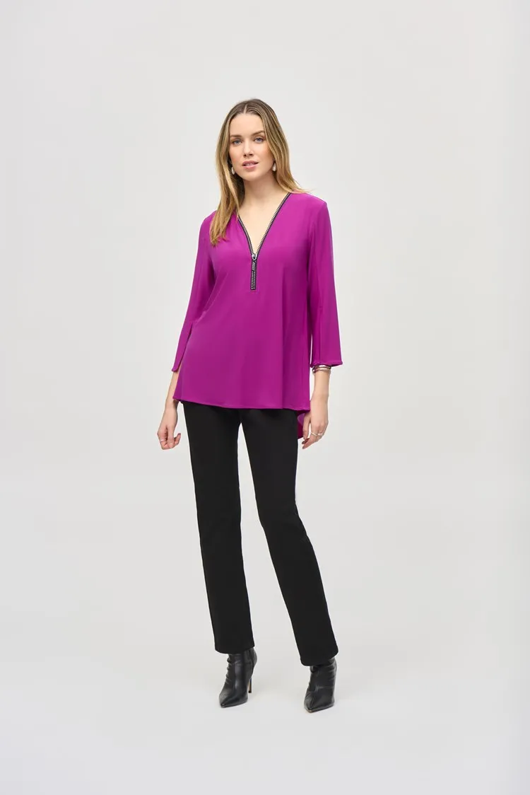 Joseph Ribkoff Zippered V-Neckline Split Back Tunic - Empress