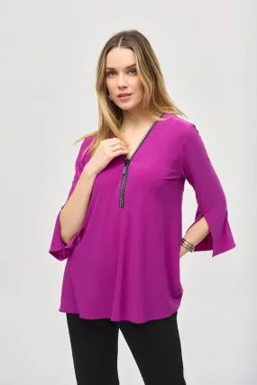 Joseph Ribkoff Zippered V-Neckline Split Back Tunic - Empress