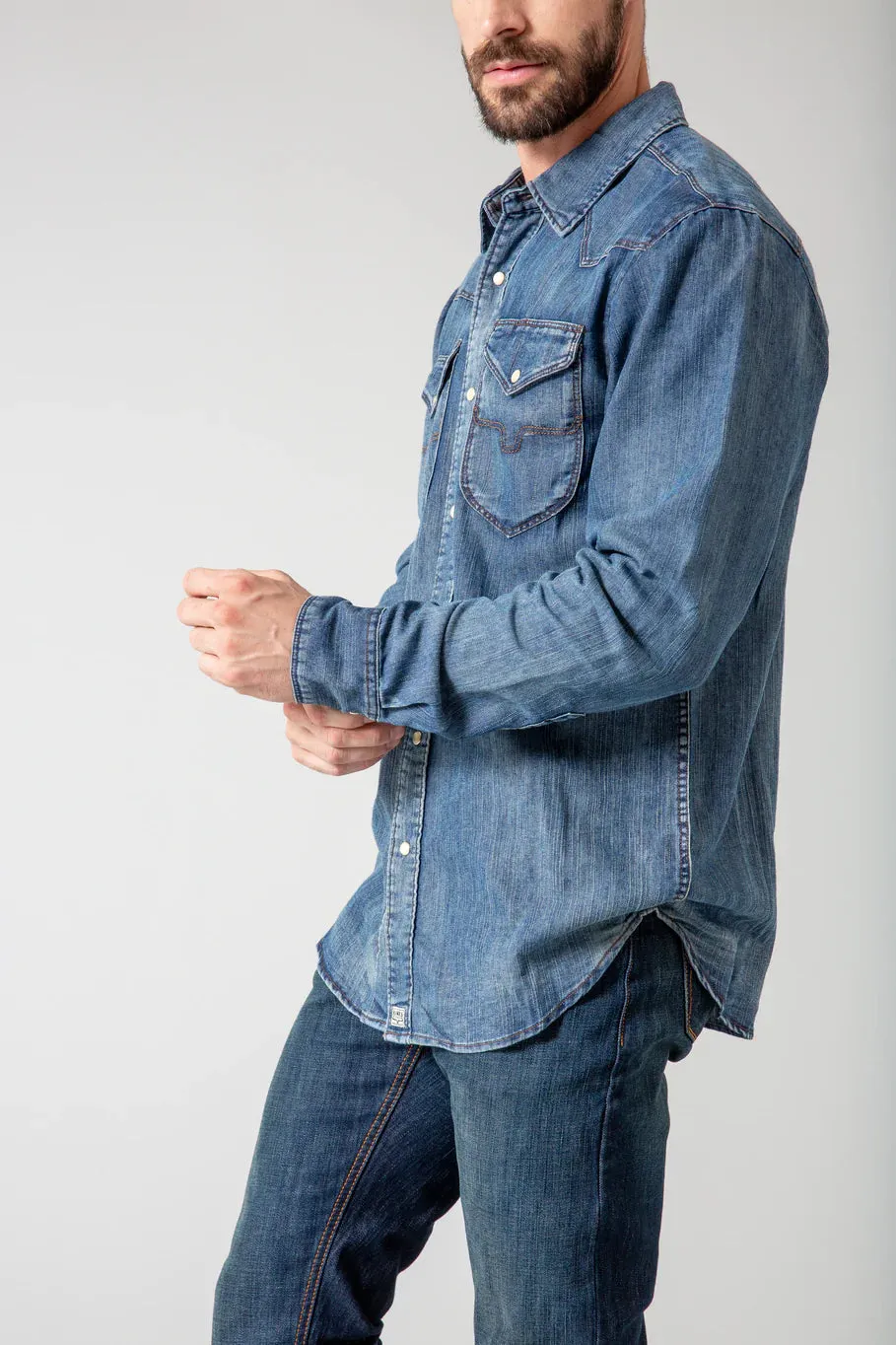 Kimes Ranch Men's Grimes Denim Snap Shirt- Dark Indigo