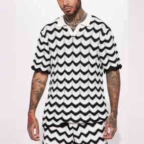 Knit Fashion Print Two-Piece Set: Men's Loungewear with Shirts and Shorts