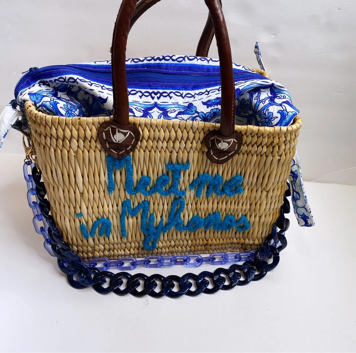 Lilliana Meet Me In Mykonos Leather Handle Reed Bag