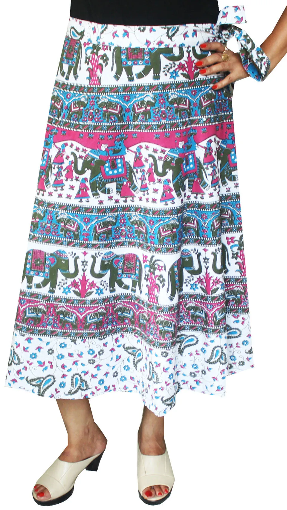 Long Cotton Wrap Around Skirts from India Women (Off-white)