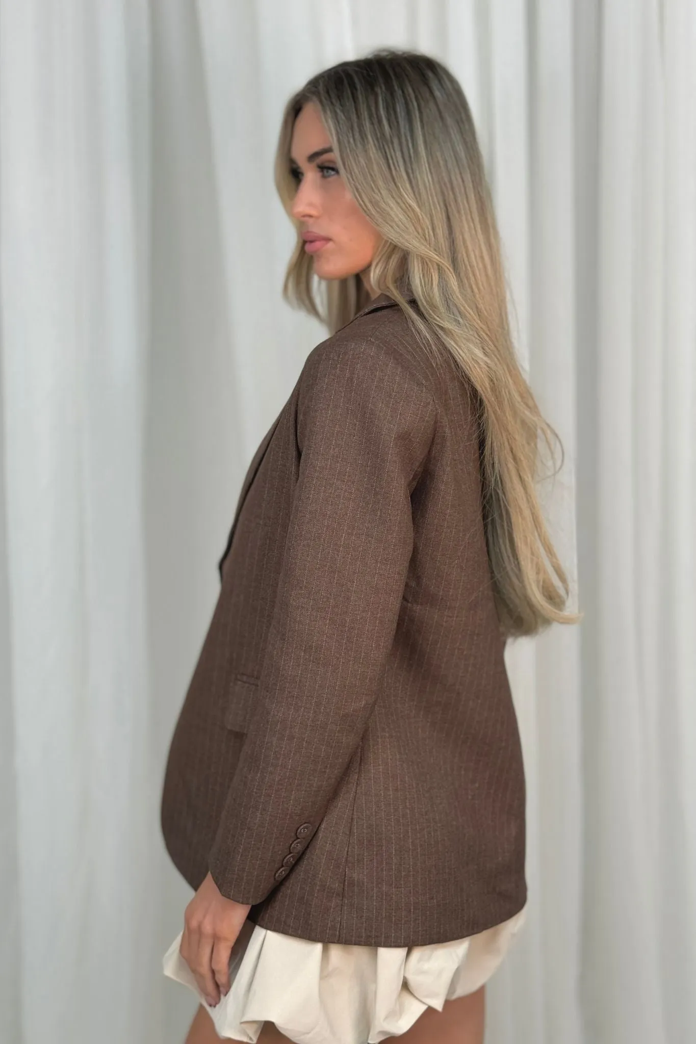 Maria Pinstripe Blazer In Chocolate