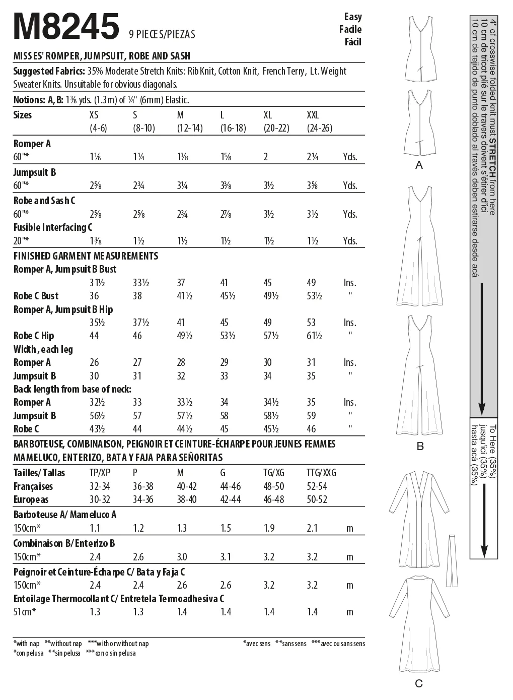 McCall's sewing pattern 8245 Misses' Romper, Jumpsuit, Robe and Sash