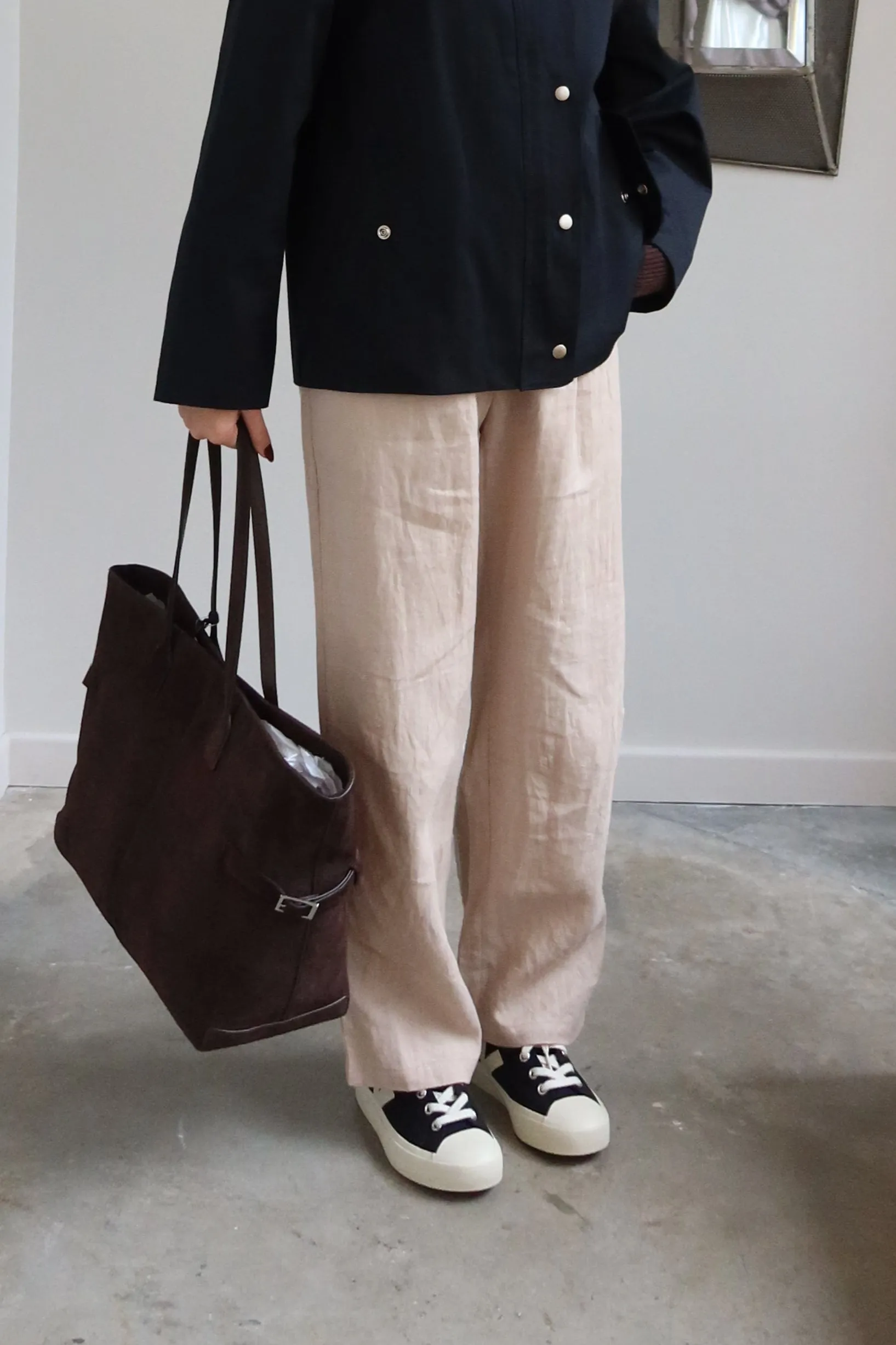 Natural Barrel Leg Linen Pant