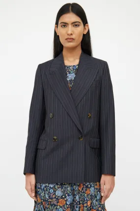 Navy Pinstripe Wool Blazer