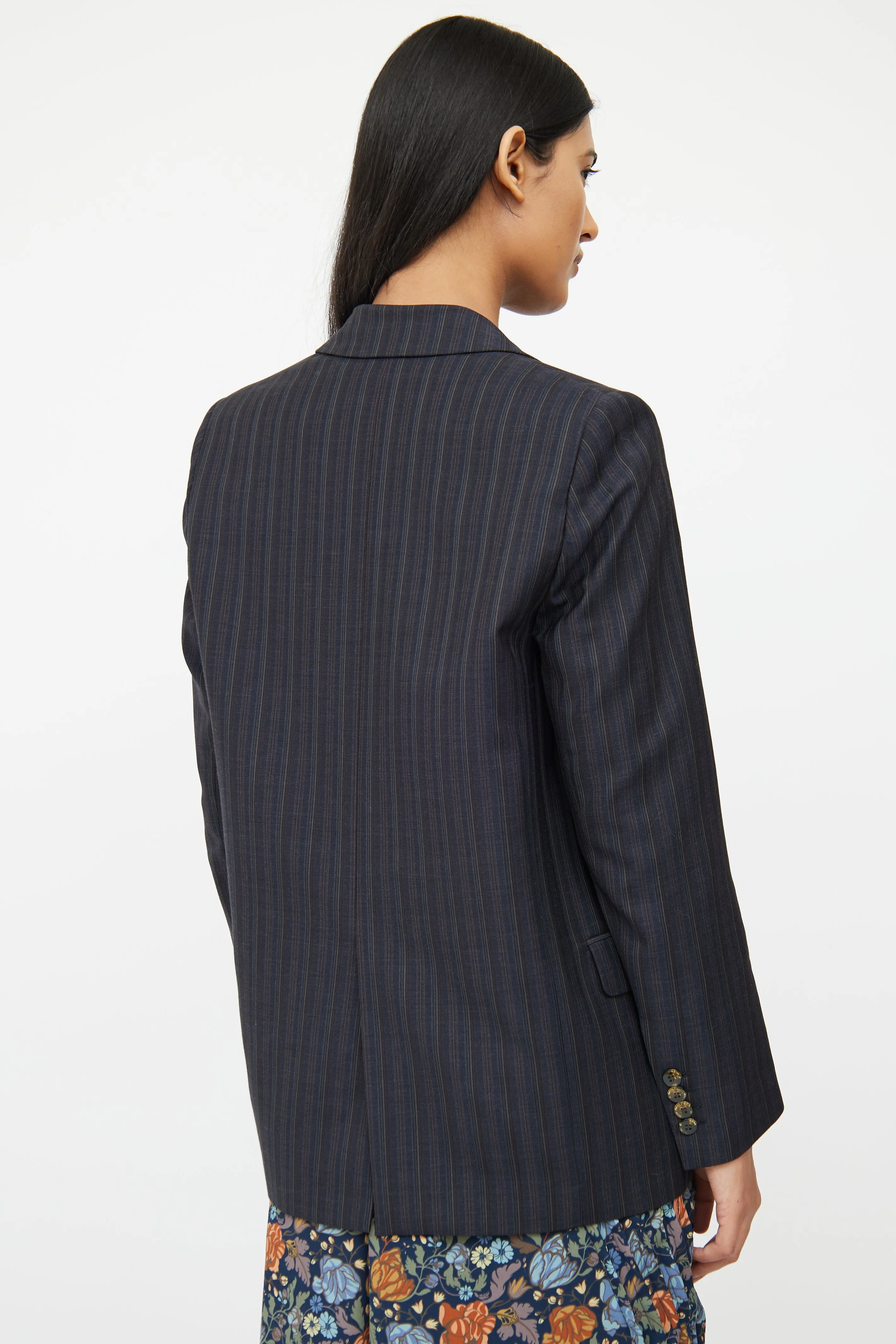 Navy Pinstripe Wool Blazer