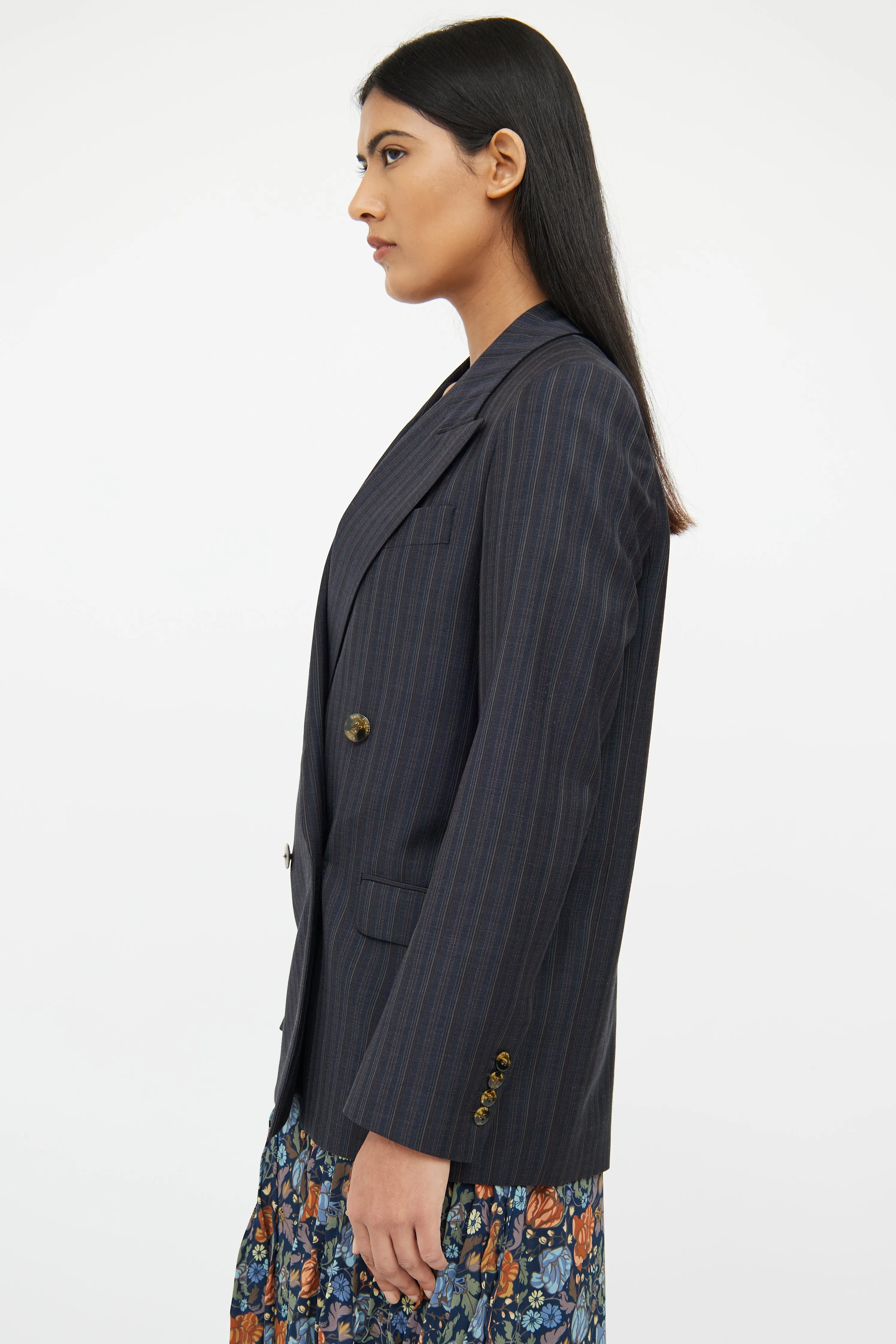 Navy Pinstripe Wool Blazer