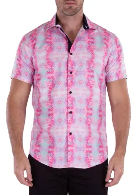 Pink Button Up Short Sleeve Dress Shirt