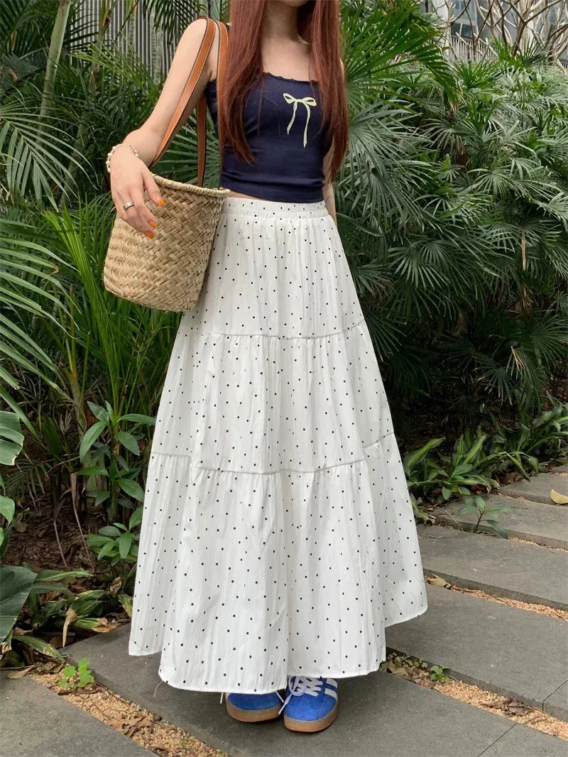 Polka Dot High Waist Swing Long Skirt for Women