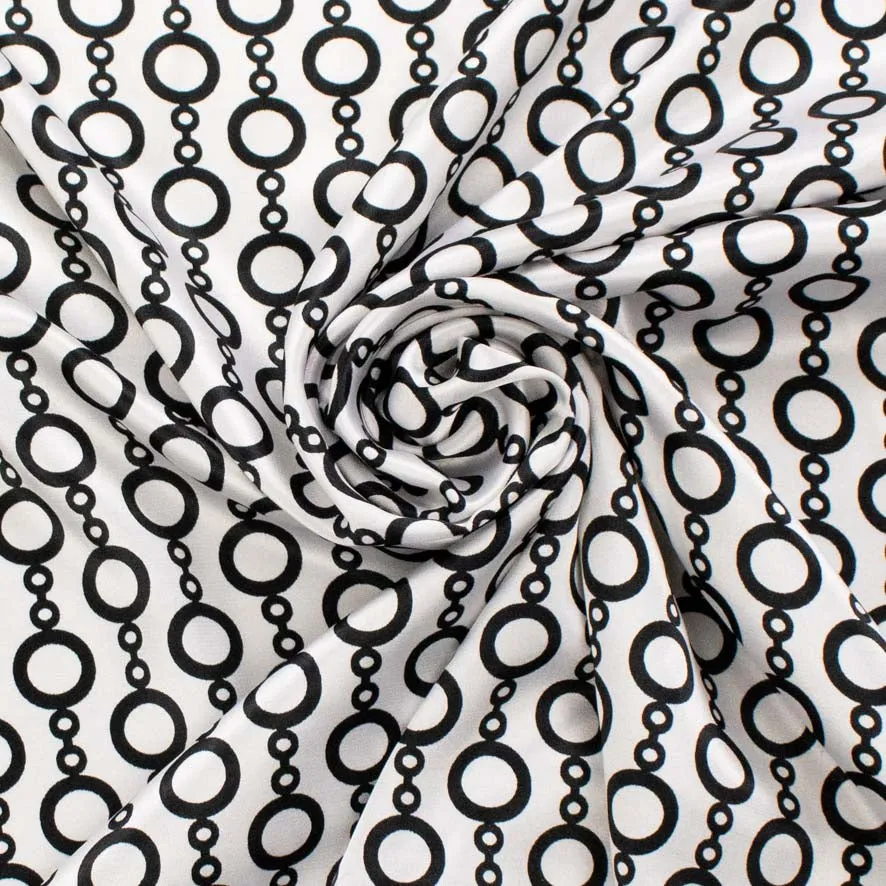 Satin Prints Design-210 Black Circles on White