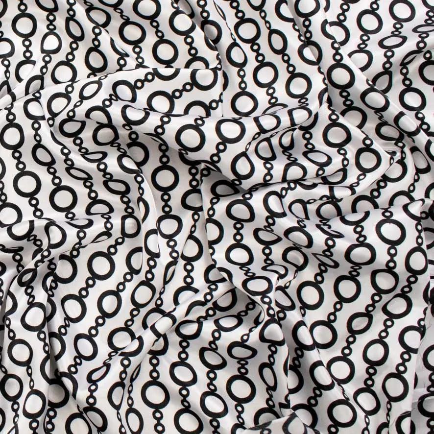 Satin Prints Design-210 Black Circles on White