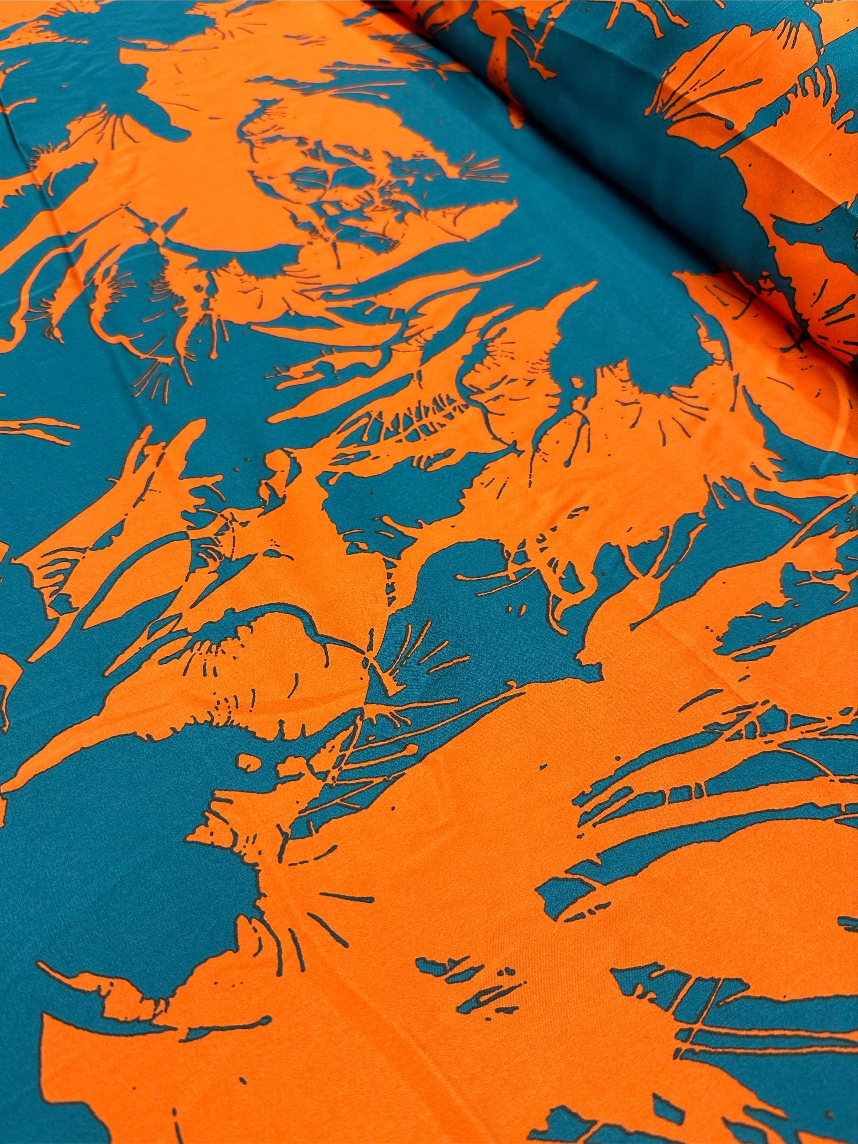 Satin Prints  - Splash Teal & Tangerine