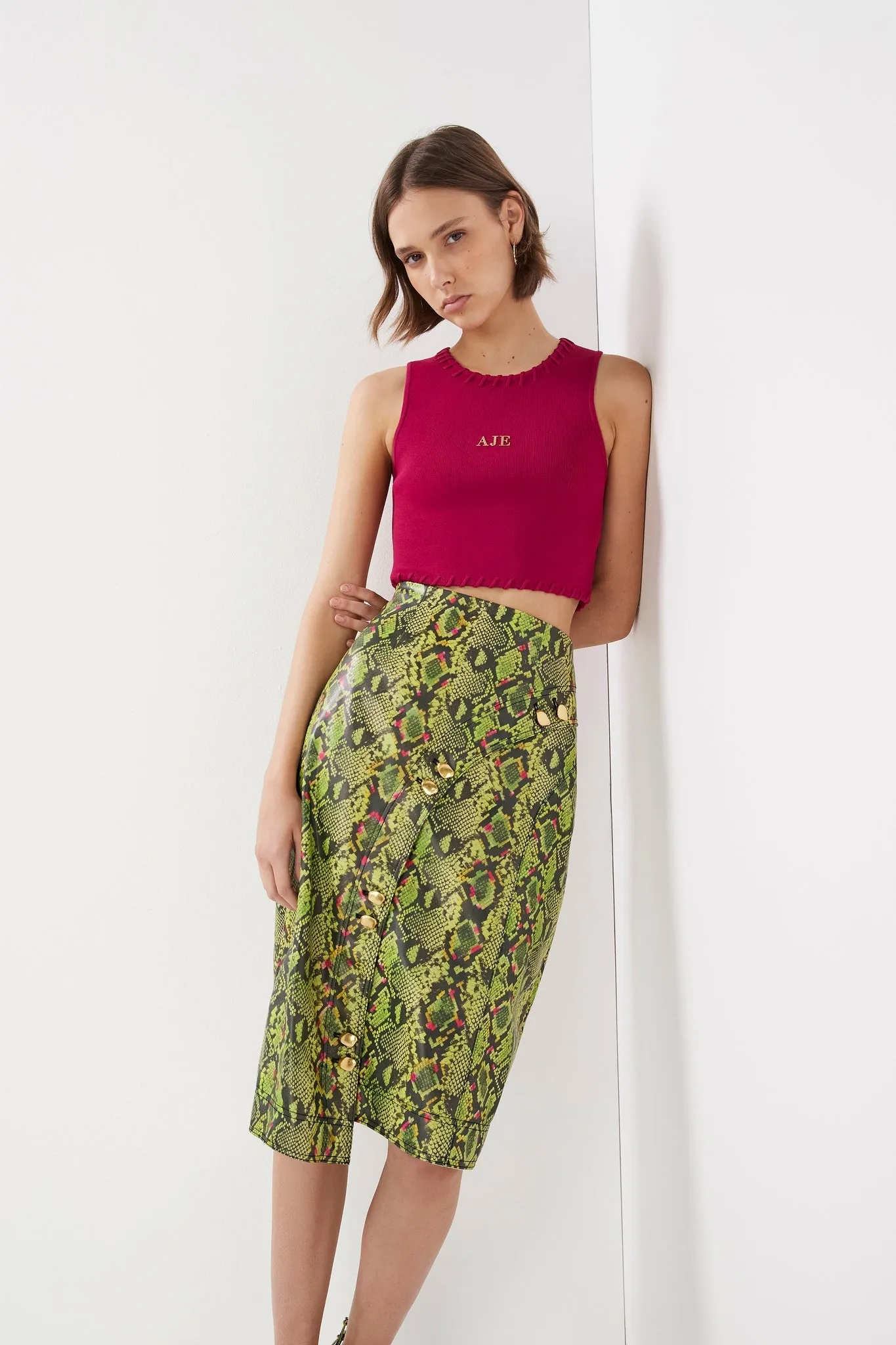 Serpentine Vegan Leather Midi Skirt