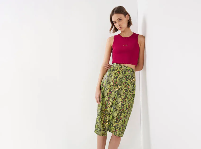 Serpentine Vegan Leather Midi Skirt