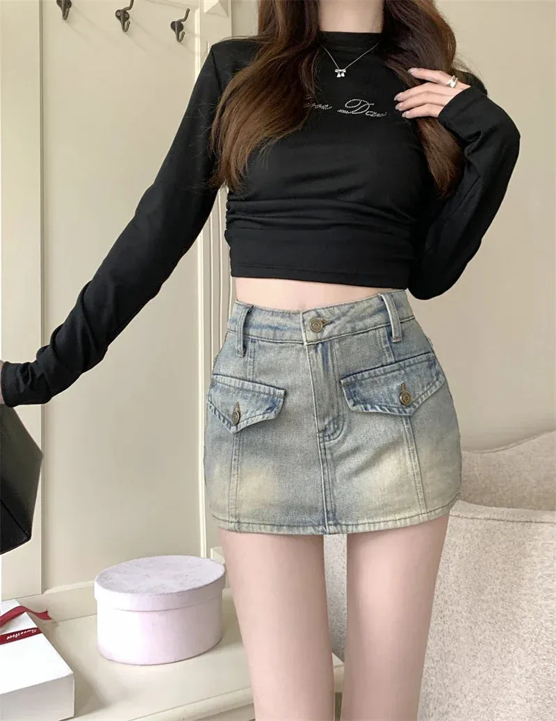 Sexy Denim Waist Fashion Summer Retro High New Washed Street Mini Skirt