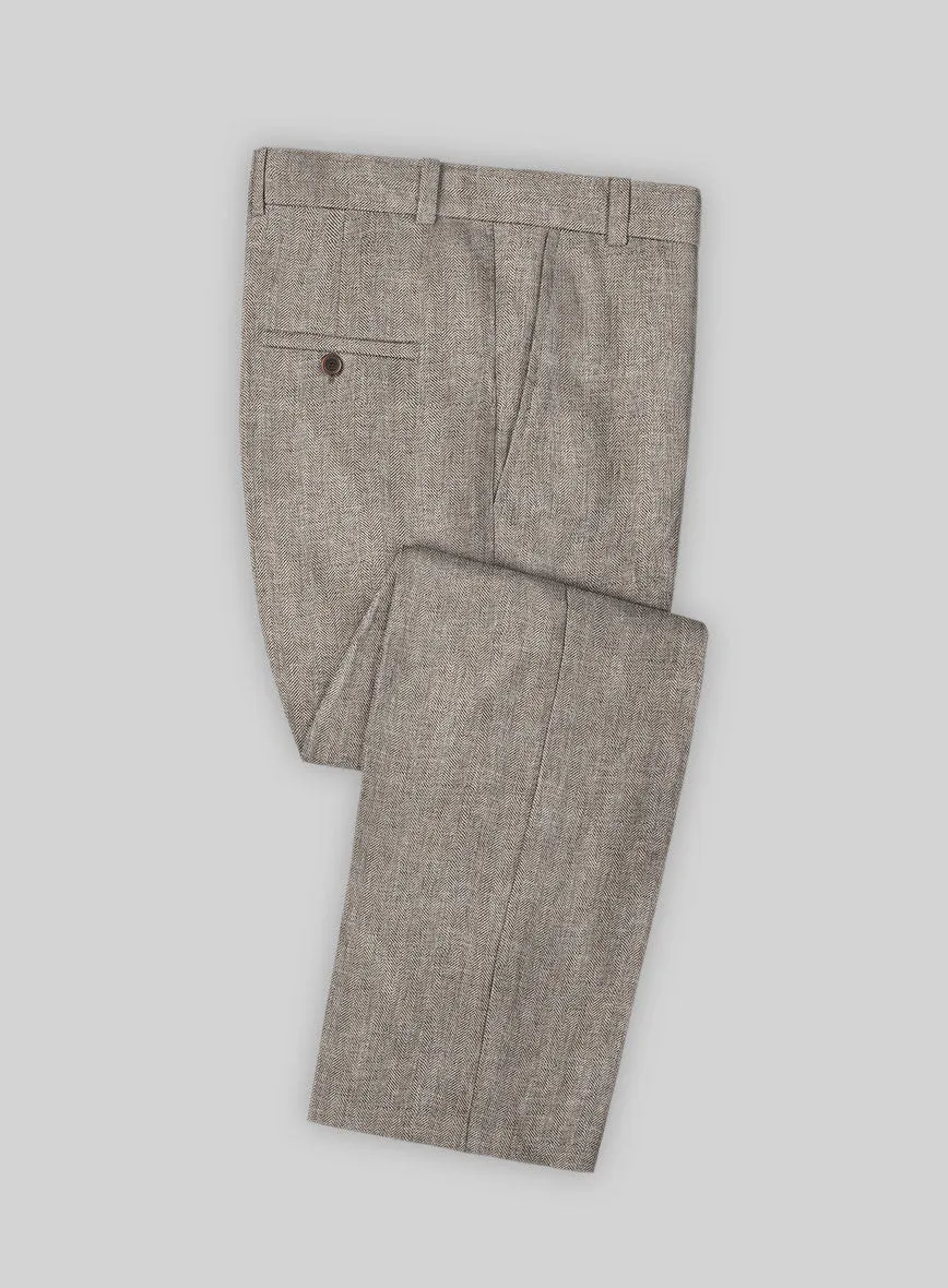 Solbiati Herringbone Brown Linen Pants