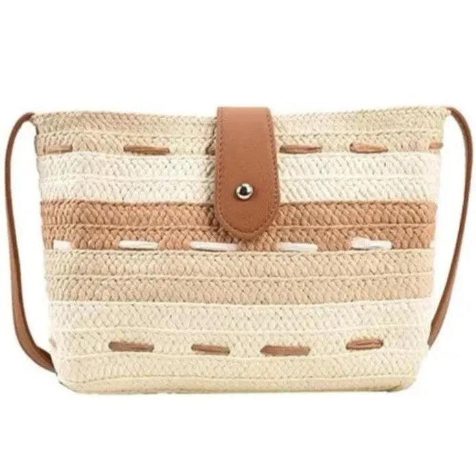 Straw Crossbody Bag – Hand Woven Shoulder Clutch Bag – Striped