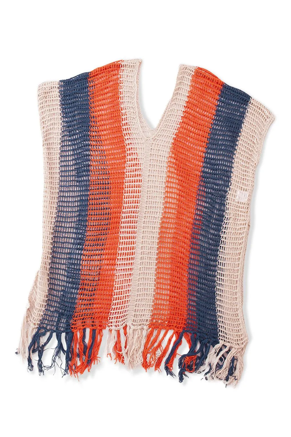 Tassel Crochet Navy Multicolor Striped Beach Cover Up