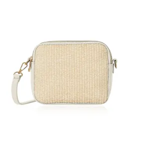 Venice Raffia & Leather Crossbody Bag | Cream