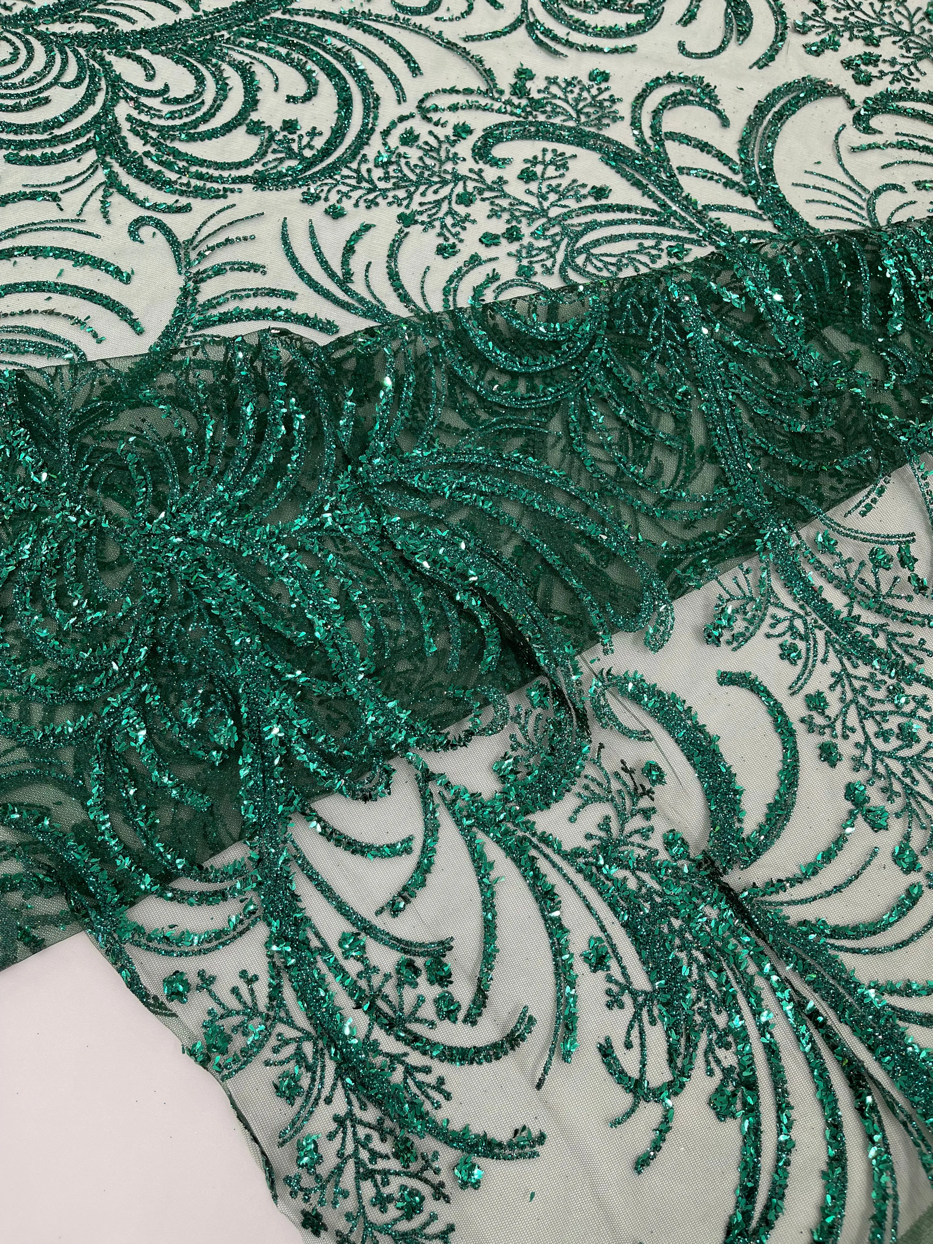 Vine Glitter Design On A Mesh Lace Fabric/Prom